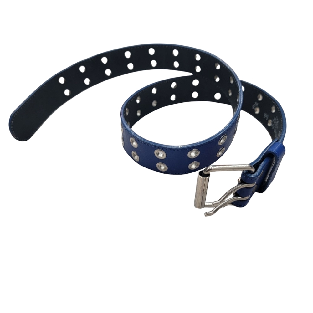 Edgy Bright Blue Double Grommet Belt Unisex Punk Metal 80’s 90’s Size 32 - Picture 5 of 13